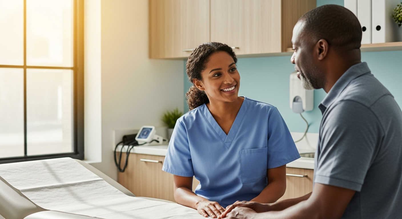 Two people of color having an open and caring conversation in a comfortable, private setting